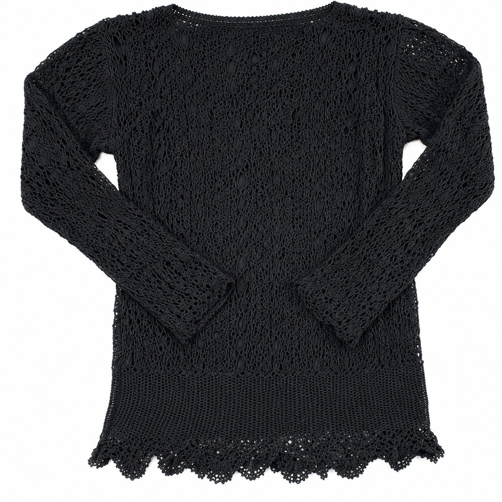 Marisol Black Crochet Tunic Top Women XL Cotton Lined Boho Long Sleeve - Picture 4 of 10